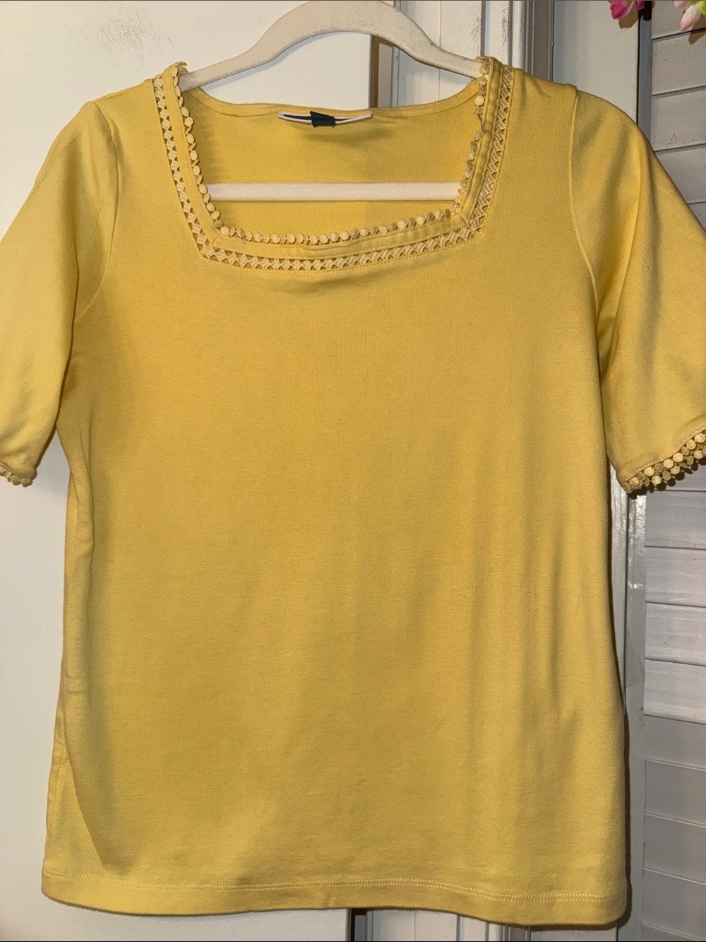 Karen Scott Yellow Square-Neck Pom Trim Crop Top